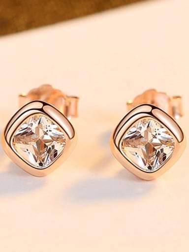 Rose gold 24g10 925 Sterling Silver Glass stone Square Minimalist Stud Earring