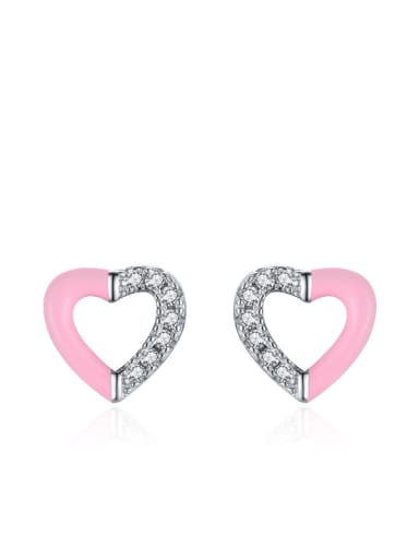 Pink Heart Earrings 925 Sterling Silver Enamel Heart Minimalist Stud Earring