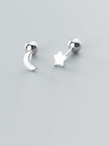 925 Sterling Silver  Minimalist Asymmetric stars moon Stud Earring