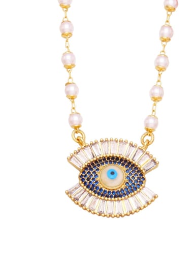 B(blue) Brass Cubic Zirconia Evil Eye Vintage Pendant Necklace