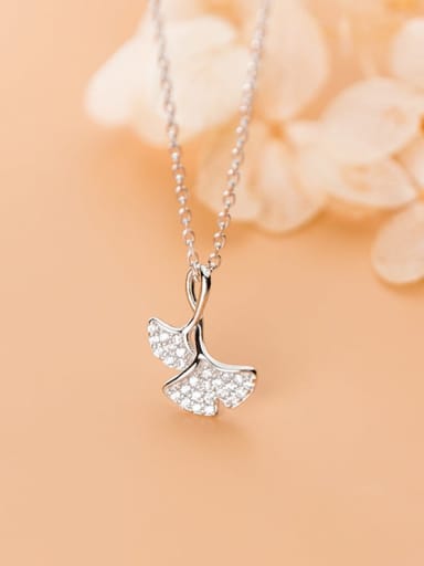 925 Sterling Silver Fashionable Simple Diamond Ginkgo Leaf  Necklaces