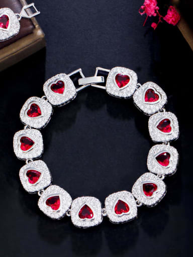 Brass Cubic Zirconia Multi Color Geometric Heart Luxury Bracelet
