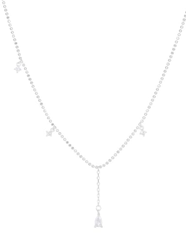 925 Sterling Silver Cubic Zirconia Tassel Minimalist Lariat Necklace
