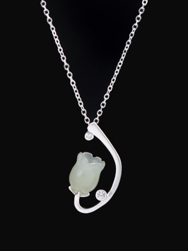 925 Sterling Silver Jade Flower Minimalist Necklace