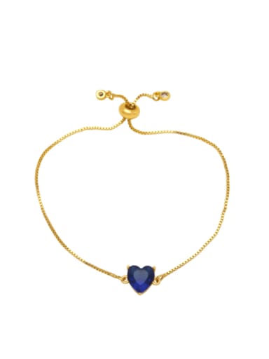 blue Brass Cubic Zirconia Heart Minimalist Adjustable Bracelet