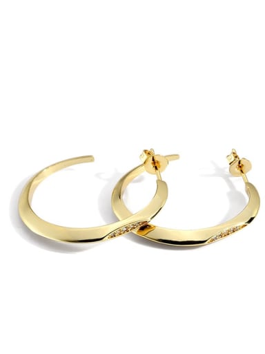 Gold Circle Earrings Brass Cubic Zirconia Geometric Minimalist Hoop Earring