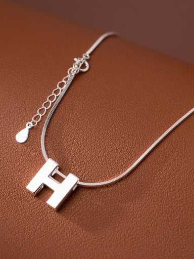925 Sterling Silver Letter H Minimalist Necklace