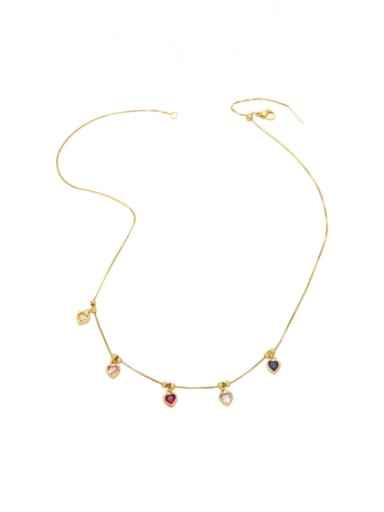 colour Brass Cubic Zirconia Heart Minimalist Necklace