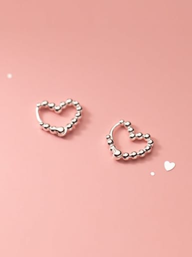 925 Sterling Silver Bead Heart Minimalist Huggie Earring