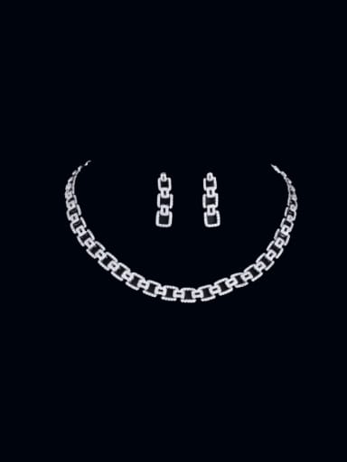 custom Brass Cubic Zirconia Luxury Geometric Earring and Necklace Set