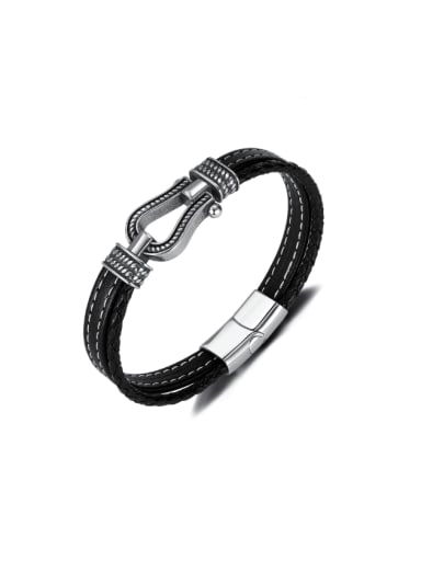 Stainless steel Artificial Leather Weave Hip Hop Set Bangle