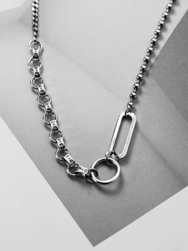 925 Sterling Silver Vintage Hollow Geometric  Chain  Necklace