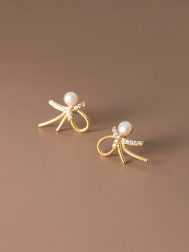 925 Sterling Silver Imitation Pearl Butterfly Minimalist Stud Earring