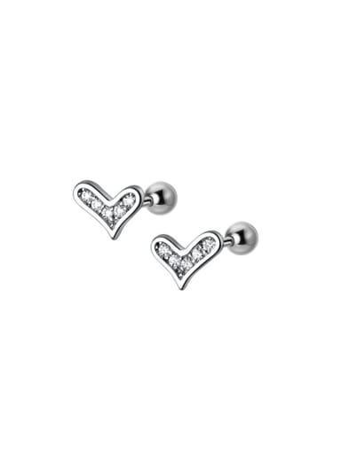 silver 925 Sterling Silver Cubic Zirconia Heart Minimalist Stud Earring