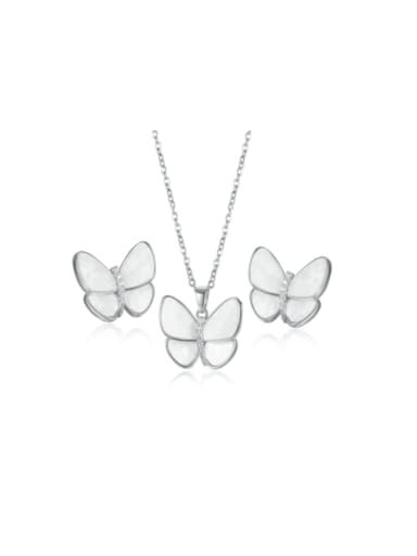 Steel color combination Brass Shell  Minimalist Butterfly  Earring and Necklace Set