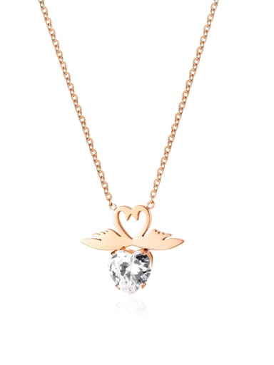 Stainless steel Rhinestone Heart Cute Necklace