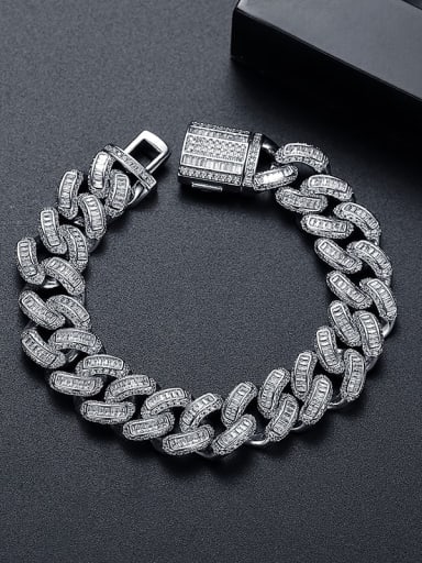 B2019092515 Rh Brass Cubic Zirconia Geometric Luxury Link Bracelet