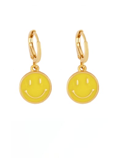 yellow Brass Enamel Smiley Minimalist Huggie Earring