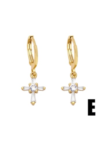 E Brass Cubic Zirconia Cross Cute Huggie Earring
