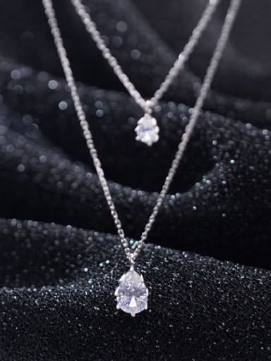 925 Sterling Silver Cubic Zirconia White Water Drop Minimalist Multi Strand Necklace