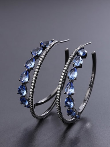 Blue Earrings Brass Cubic Zirconia Round Luxury Hoop Earring