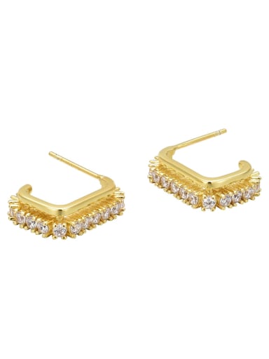 Gold C-shaped 925 Sterling Silver Vintage  C-Shaped Double-Layer Diamond Studded Earrings