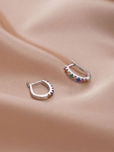 ES1977 Platinum+ Color 925 Sterling Silver Cubic Zirconia Geometric Minimalist Huggie Earring