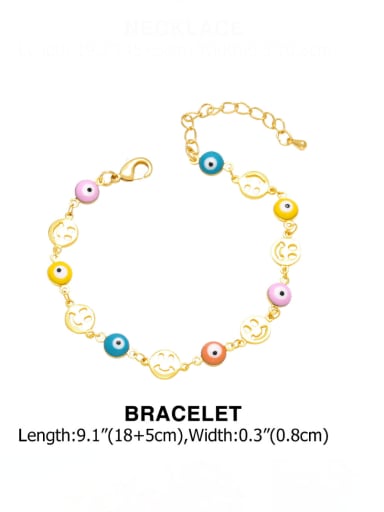 Brass Enamel Minimalist Smiley Bracelet and Necklace Set