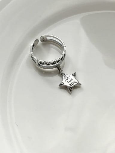 925 Sterling Silver Star Vintage Free Size  Stackable Ring