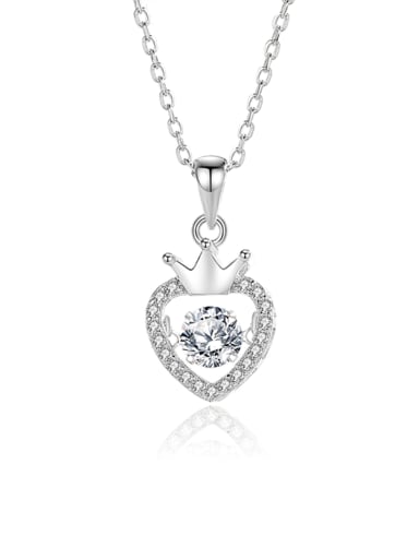 FDTD 034 Platinum+White  Zircon 925 Sterling Silver Moissanite Heart Dainty Necklace
