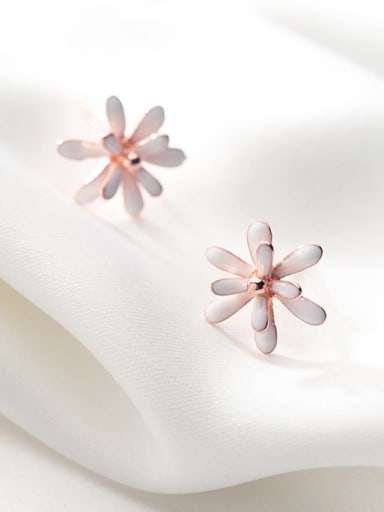 925 Sterling Silver White Enamel Flower Minimalist Stud Earring