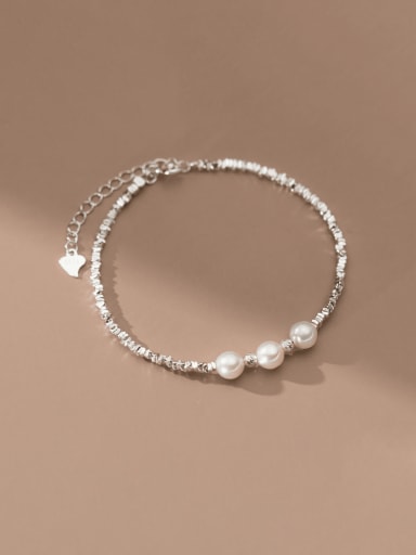 925 Sterling Silver Imitation Pearl Geometric Minimalist Beaded Bracelet