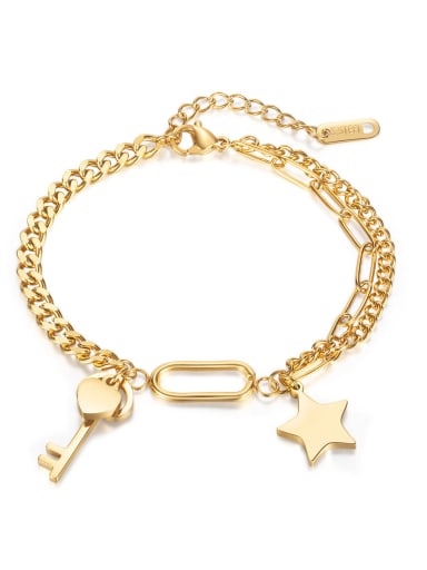 [1294] gold plated bracelet Stainless steel Key Minimalist Link Bracelet