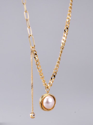 Titanium Steel Imitation Pearl Round Vintage Necklace