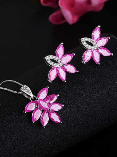 Classic Leaf Copper Cubic Zirconia Earring and Necklace Set