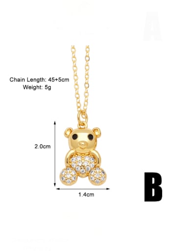 Brass Cubic Zirconia Bear Hip Hop Necklace