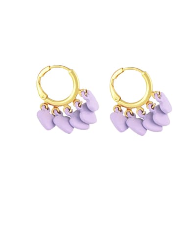purple Brass Enamel Tassel Minimalist Huggie Earring