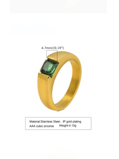 Green zircon Stainless steel Glass Stone Geometric Minimalist Band Ring
