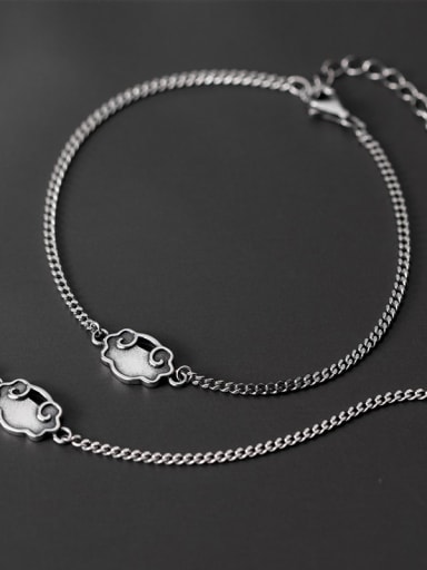 925 Sterling Silver  Retro Style Personality Hollow  Auspicious Cloud Chain   Bracelet