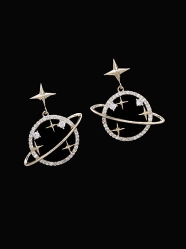 Brass Cubic Zirconia Planet Minimalist Drop Earring