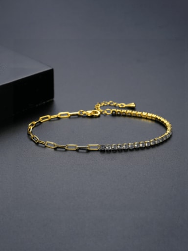 Brass Cubic Zirconia Geometric Minimalist Link Bracelet