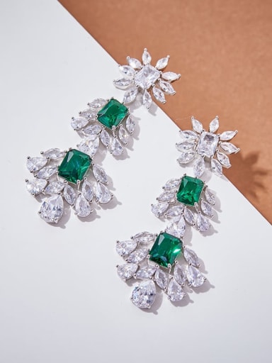 Brass Cubic Zirconia Flower Luxury Cluster Earring