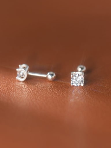 925 Sterling Silver Cubic Zirconia Square Minimalist Stud Earring