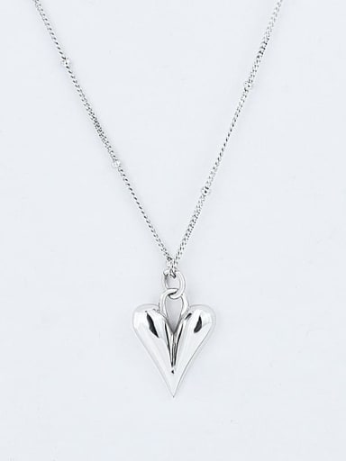 Platinum 925 Sterling Silver Minimalist Smooth Heart Pendant Necklace