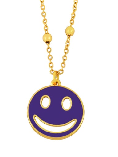 purple Brass Enamel Smiley Hip Hop Necklace