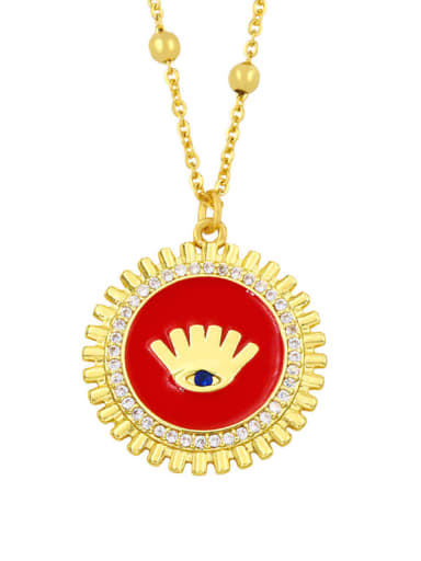 red Brass Rhinestone Enamel Round Hip Hop Necklace