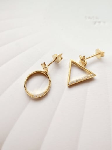Sterling Silver geometric triangle asymmetrical gold ear studs