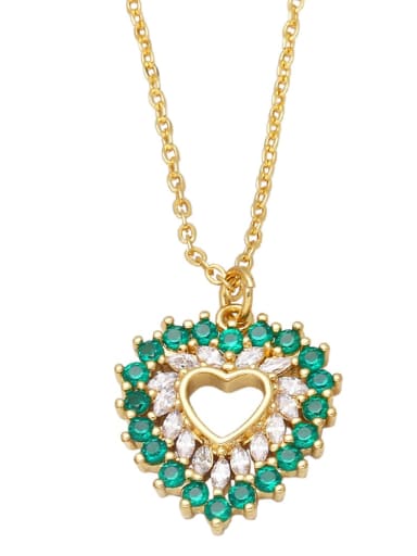 green Brass Cubic Zirconia Heart Vintage Necklace