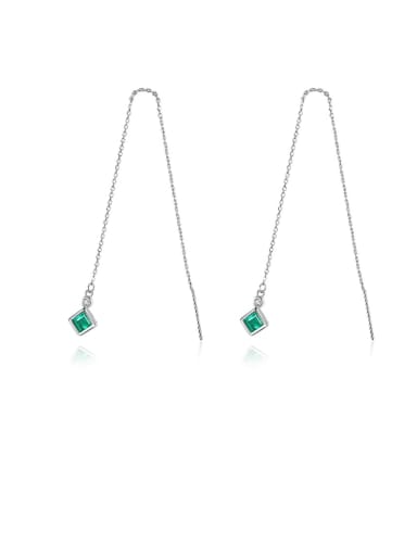925 Sterling Silver Cubic Zirconia Green Square Minimalist Threader Earring
