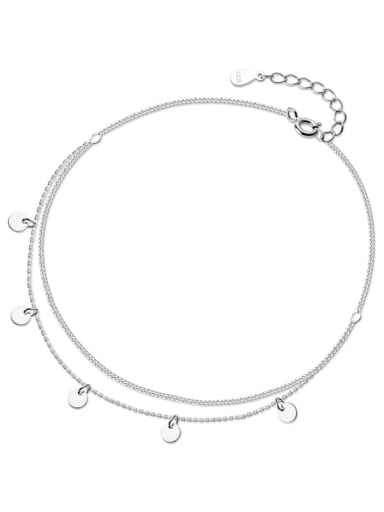 925 Sterling Silver Round Minimalist Double layer  Anklet